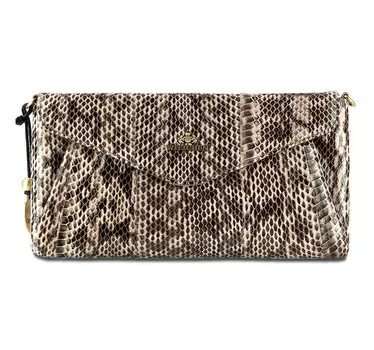 Кожаный клатч со змеиной фактурой на молнии
