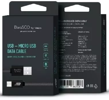 Дата-кабель USB - micro USB, 3А, 1м, в нейлоновой оплетке черный, BoraSCO (VSP)