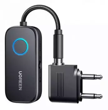Адаптер Bluetooth UGREEN CM672 35222A приемник/передатчик Audio Transmitter Receiver с адаптером для наушников в самолете. Цвет: серый