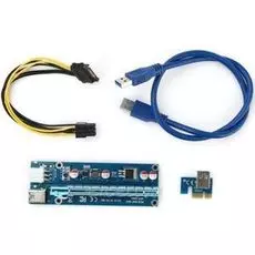 Адаптер Foxline RC-006C 6PIN PCI-E x16 Riser board, w/PCI-E x1 Adapter, w/USB3.0Cable, w/15PIN SATA to 6PIN PCI-E Connector cable