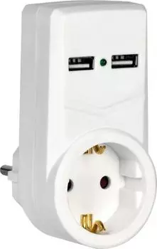 Адаптер IEK WTP10-16-01-ZKU-K01 Т-01/01 1 место 2P+PE 16А 2хUSB 2,1A белый