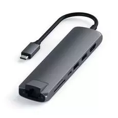 Док-станция Satechi Type-C Slim Multiport with Ethernet Adapter, Gigabit Ethernet, USB-C PD, 2хUSB 3.0, 4K HDMI, micro/SD, серый космос.