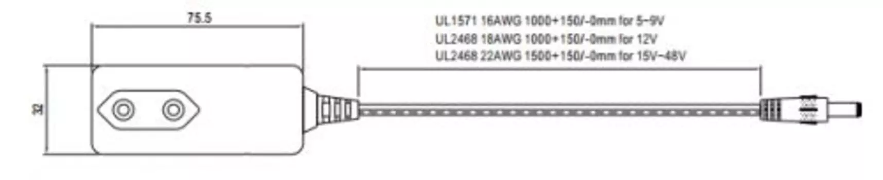 Адаптер сетевой Mean Well SGA18E12-P1J 18Вт, вход 90...264B AC 47...63 Гц, выход 12B/1.5A, изоляция 3000В AC, 75.5x32x47.5 мм, -20...+60°С, выходной р