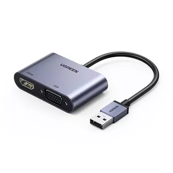 Адаптер UGREEN 20518_ USB 3.0 to HDMI+VGA Card 1080P, серый