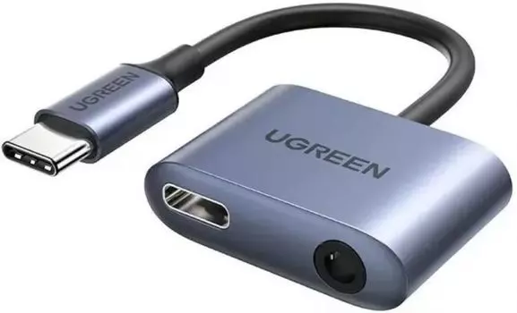Адаптер UGREEN 60164 (УЦЕНЕННЫЙ) USB-C to 3.5mm audio with PD, серый