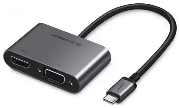 Адаптер UGREEN CM162 50505_ USB Tape-C to HDMI+VGA+USB 3.0, цвет: серый космос