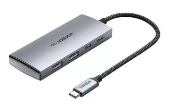 Адаптер UGREEN CM480 30758_ USB Tape-C to 2*USB 3.1+2*USB Tape-C, цвет: серый