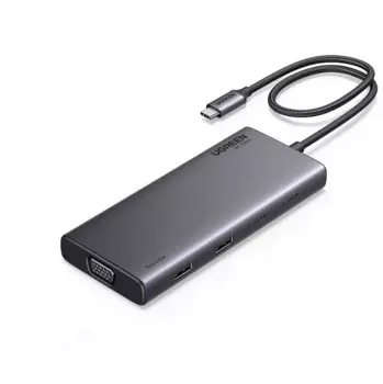 Кабель UGREEN CM639 35588_ Revodok 8-in-1 4K@60Hz 2*HDMI & VGA & 2*USB-C & 2*USB-A & PD Adapter, gray