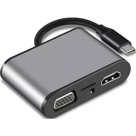 Адаптер VCOM CU425M USB 3.1 Type-C (M)-HDMI, VGA, 3*USB, PD charging, TF, audio, aluminum shell