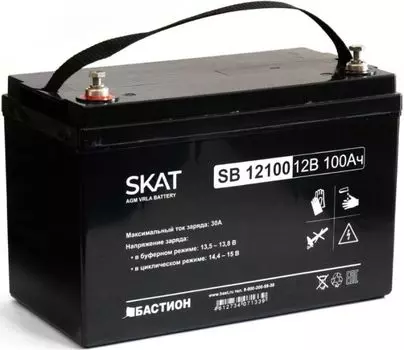 Аккумулятор Бастион SKAT SB 12100 свинцово-кислотный тип AGM 12V 100Ач Iзар.30А, клеммы под болт М6