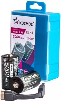 Аккумулятор Космос KOCR14Li5000mWh2B литий-ионный, C (R14), 5000 мВтч, провод в комплекте