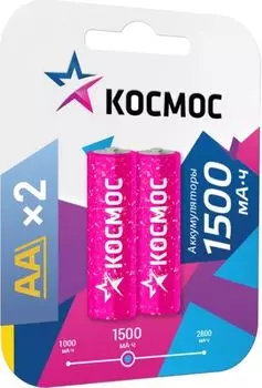 Аккумулятор Космос KOCR6NIMH(1500mA) Ni-Mh, АА (LR6, R6, UM3), 2 шт, 1500 мАч