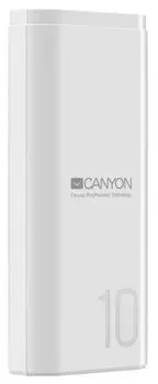 Аккумулятор внешний портативный Canyon PB-103 CNE-CPB010W 10000mAh, Smart IC, кабель Micro-USB 0.25m, micro-USB/USB Type-C, white