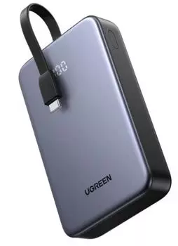 Аккумулятор внешний UGREEN PB505 45762_ 20000mAh Quick Charging Power Bank 20W со встроенным кабелем USB-C. цвет: серый