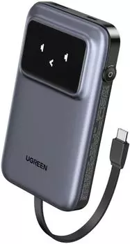 Аккумулятор внешний UGREEN PB511 35603B 10000mAh Quick Charging 30W Power Bank with Digital Display со встроенным кабелем USB-C. Цвет: серый