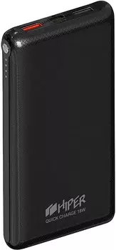 Аккумулятор внешний универсальный HIPER QUICK 10000 BLACK Li-Pol, 10000mAh, 2.4A+2A, 2*USB, черный