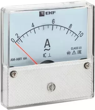 Амперметр EKF ama-801-10 AMA-801 аналоговый на панель (80х80) круглый вырез 10А прямое подключение