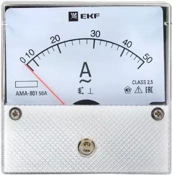 Амперметр EKF ama-801-50 AMA-801 аналоговый на панель (80х80) круглый вырез 50А прямое подкл.