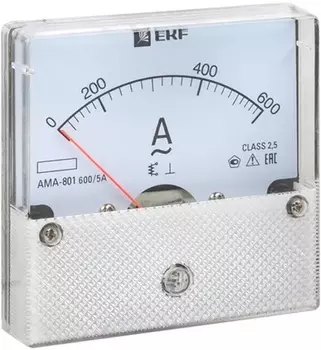 Амперметр EKF ama-801-600 AMA-801 аналоговый на панель (80х80) круглый вырез 600А трансф. подкл.