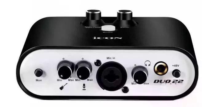 Аудиоинтерфейс Icon Duo22 Dyna B 110313A2003 АЦП/ЦАП: 24 бит/192 кГц, 127 дБ, входы/выходы: Combo XLR/TRS, 1/4" TS/ 2х1/4" TRS, 1/8" mini Jack стерео,