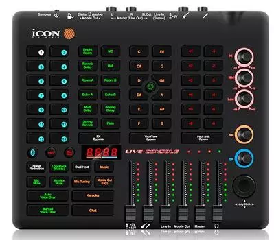 Аудиоинтерфейс Icon Live Console 110312A2011 для стримов, DSP обработка, фейдеров: 6, энкодеров: 5, дисплеи: 4, XLR микр. вход, 1/4" TRS, 1/4" TS, 1/8
