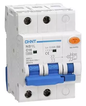 Автомат дифференциальный CHINT 205008 NB1L 2P C6 30мА тип A 10кА (54mm) (R)