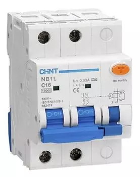 Автомат дифференциальный CHINT 205009 NB1L 2P C10 30мА тип A 10кА (54mm) (R)