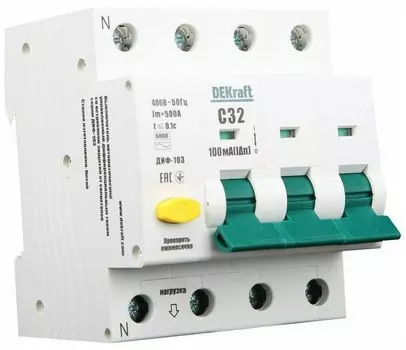 Автомат дифференциальный DEKraft 16212DEK 3Р+N 10А 30мА тип AC х-ка С ДИФ-103 6кА
