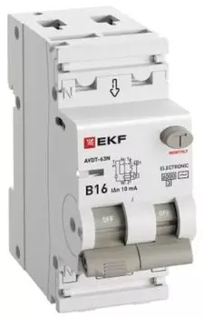 Автомат дифференциальный EKF D63N26E16B10 АВДТ-63N 1P+N 16А (B) 10мА (AC) эл 6кА PROXIMA