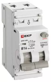 Автомат дифференциальный EKF D63N26E16B30 АВДТ-63N 1P+N 16А (B) 30мА (AC) эл 6кА PROXIMA