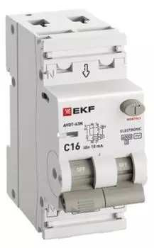 Автомат дифференциальный EKF D63N26E16C10 АВДТ-63N 1P+N 16А (C) 10мА (AC) эл 6кА PROXIMA