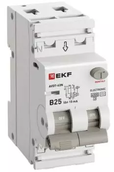 Автомат дифференциальный EKF D63N26E25B10 АВДТ-63N 1P+N 25А (B) 10мА (AC) эл 6кА PROXIMA