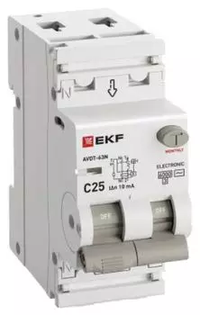 Автомат дифференциальный EKF D63N26E25C10 АВДТ-63N 1P+N 25А (C) 10мА (AC) эл 6кА PROXIMA