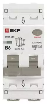 Автомат дифференциальный EKF D63N26E6B10 АВДТ-63N 1P+N 6А (B) 10мА (AC) эл 6кА PROXIMA