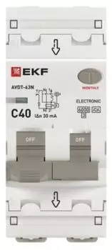Автомат дифференциальный EKF D63N26EA40C30 АВДТ-63N 1P+N 40А (C) 30мА (A) эл 6кА PROXIMA