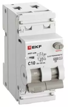 Автомат дифференциальный EKF D63N26M10C30 АВДТ-63N 1P+N 10А (C) 30мА (AC) эл-мех 6кА PROXIMA