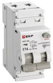 Автомат дифференциальный EKF D63N26M16C100 АВДТ-63N 1P+N 16А (C) 100мА (AC) эл-мех 6кА PROXIMA