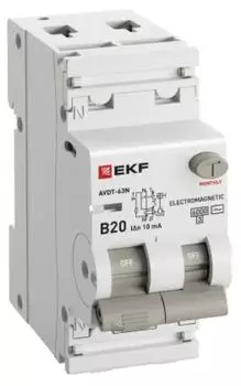 Автомат дифференциальный EKF D63N26M20B10 АВДТ-63N 1P+N 20А (B) 10мА (AC) эл-мех 6кА PROXIMA