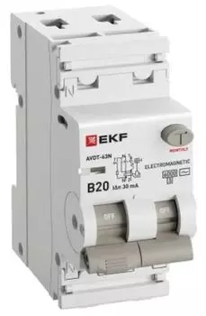 Автомат дифференциальный EKF D63N26M20B30 АВДТ-63N 1P+N 20А (B) 30мА (AC) эл-мех 6кА PROXIMA