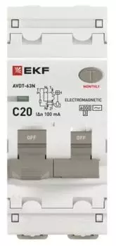Автомат дифференциальный EKF D63N26M20C100 АВДТ-63N 1P+N 20А (C) 100мА (AC) эл-мех 6кА PROXIMA