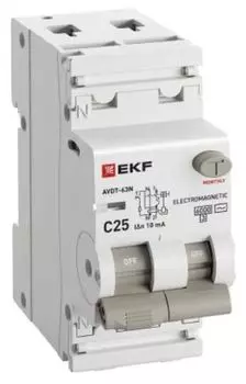 Автомат дифференциальный EKF D63N26M25C10 АВДТ-63N 1P+N 25А (C) 10мА (AC) эл-мех 6кА PROXIMA