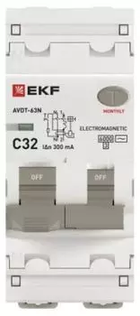 Автомат дифференциальный EKF D63N26M32C300 АВДТ-63N 1P+N 32А (C) 300мА (AC) эл-мех 6кА PROXIMA