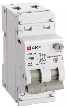 Автомат дифференциальный EKF D63N26M6C10 АВДТ-63N 1P+N 6А (C) 10мА (AC) эл-мех 6кА PROXIMA