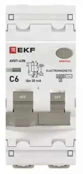 Автомат дифференциальный EKF D63N26M6C30 АВДТ-63N 1P+N 6А (C) 30мА (AC) эл-мех 6кА PROXIMA