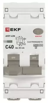 Автомат дифференциальный EKF D63N26MA40C30 АВДТ-63N 1P+N 40А (C) 30мА (A) эл-мех 6кА PROXIMA
