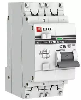 Автомат дифференциальный EKF DA32-16-30-a-pro АД-32 1P+N 16А (С) 30мА тип (А) эл. 4,5кА PROxima