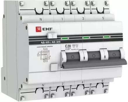 Автомат дифференциальный EKF DA32-20-100S-4P-pro АД-32 3P+N (S) 20А (С) 100мА тип (АС) эл. 4,5кА PROxima