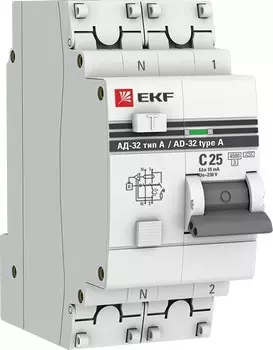 Автомат дифференциальный EKF DA32-25-10-a-pro АД-32 1P+N 25А (С) 10мА тип (А) эл. 4,5кА PROxima