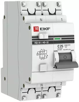 Автомат дифференциальный EKF DA32-25-30-a-pro АД-32 1P+N 25А (С) 30мА тип (А) эл. 4,5кА PROxima