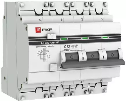 Автомат дифференциальный EKF DA32-32-300S-4P-pro АД-32 3P+N (S) 32А (С) 300мА тип (АС) эл. 4,5кА PROxima